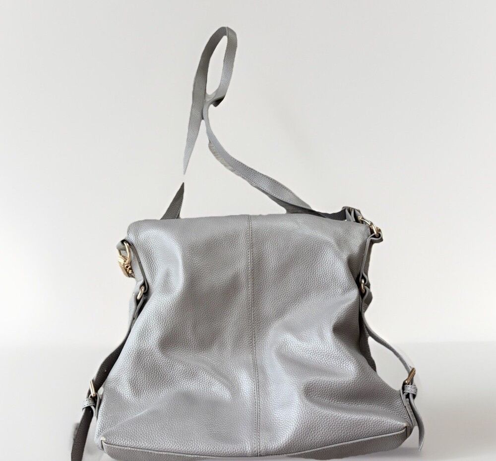 Erica Anenberg Sutton Tote Gray Leather Crossbody Handbag Tote Purse 13x14